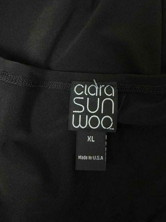 CLARA SUN WOO NWT! PEEKABOO SHOULDER DRAPED 3/4 SLEEVE BLACK TOP SIZE XL