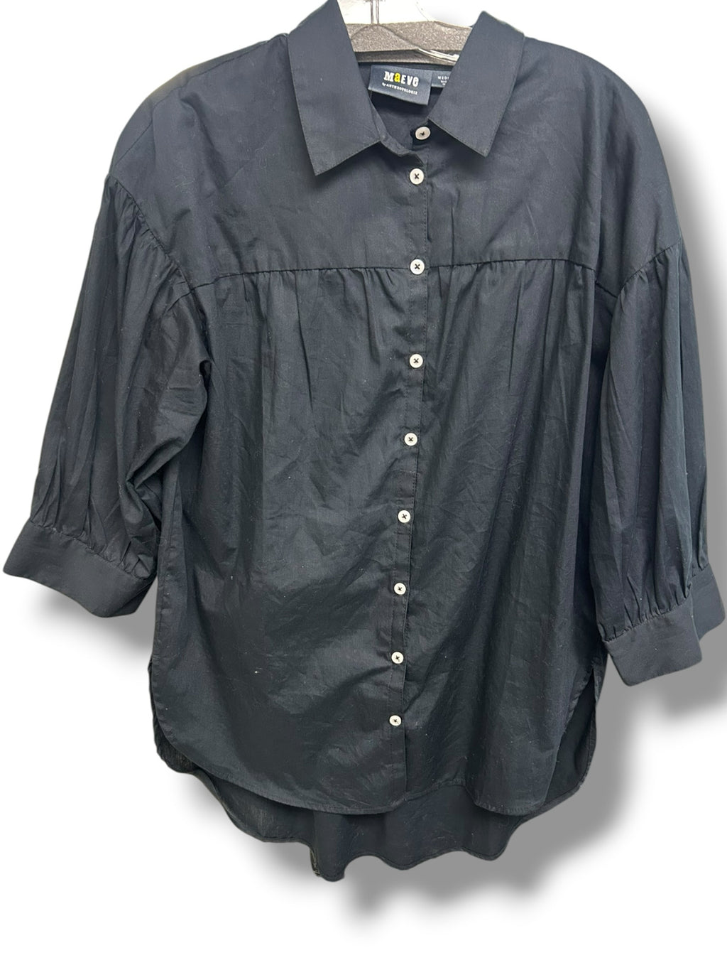 NWT ANTHROPOLOGIE MAEVE BLACK COTTON POPLIN BUTTON DOWN SIZE MEDIUM