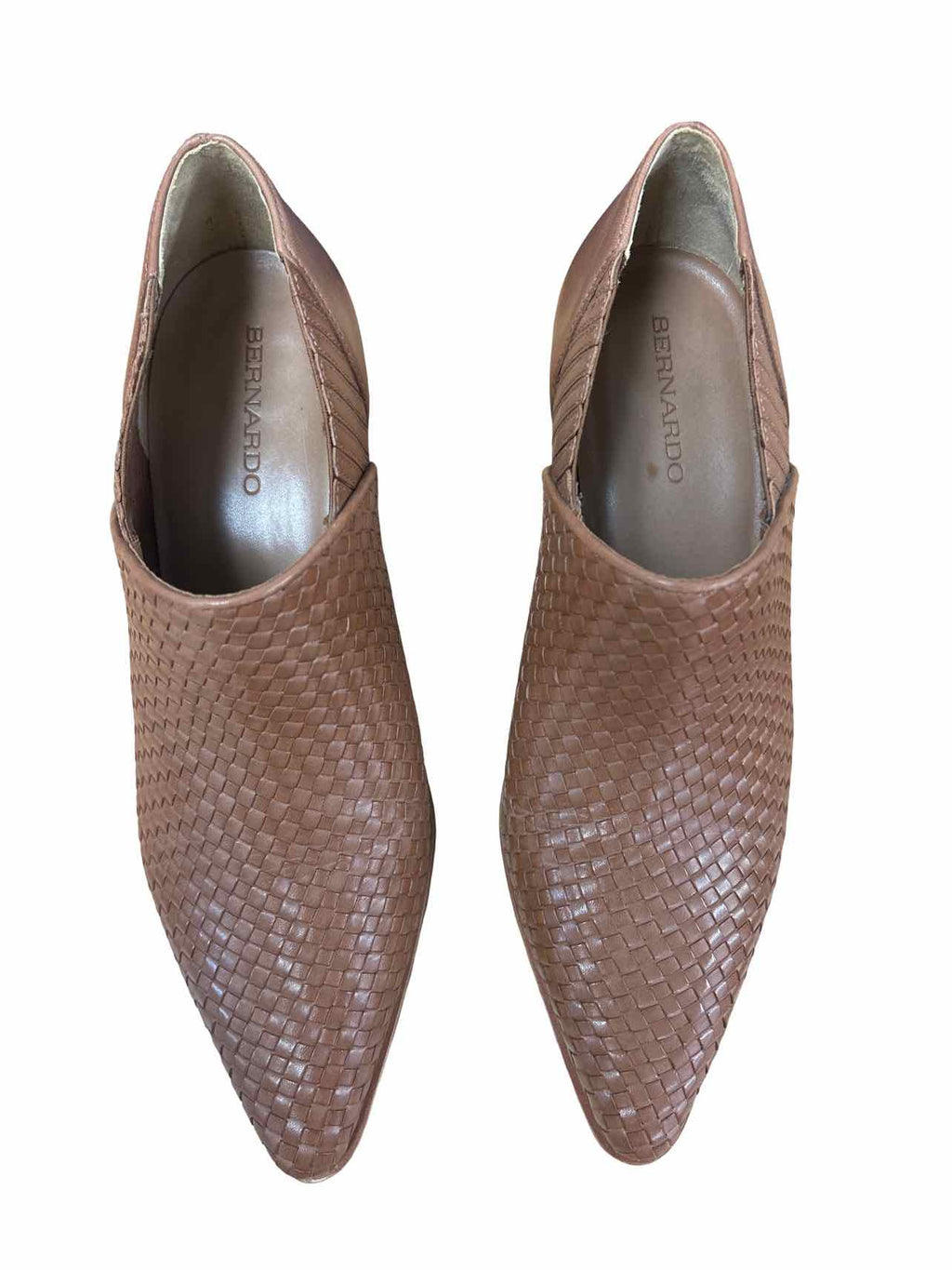 BERNARDO WOVEN LEATHER ANKLE BOOTIE BLOCK HEEL SIZE: 9