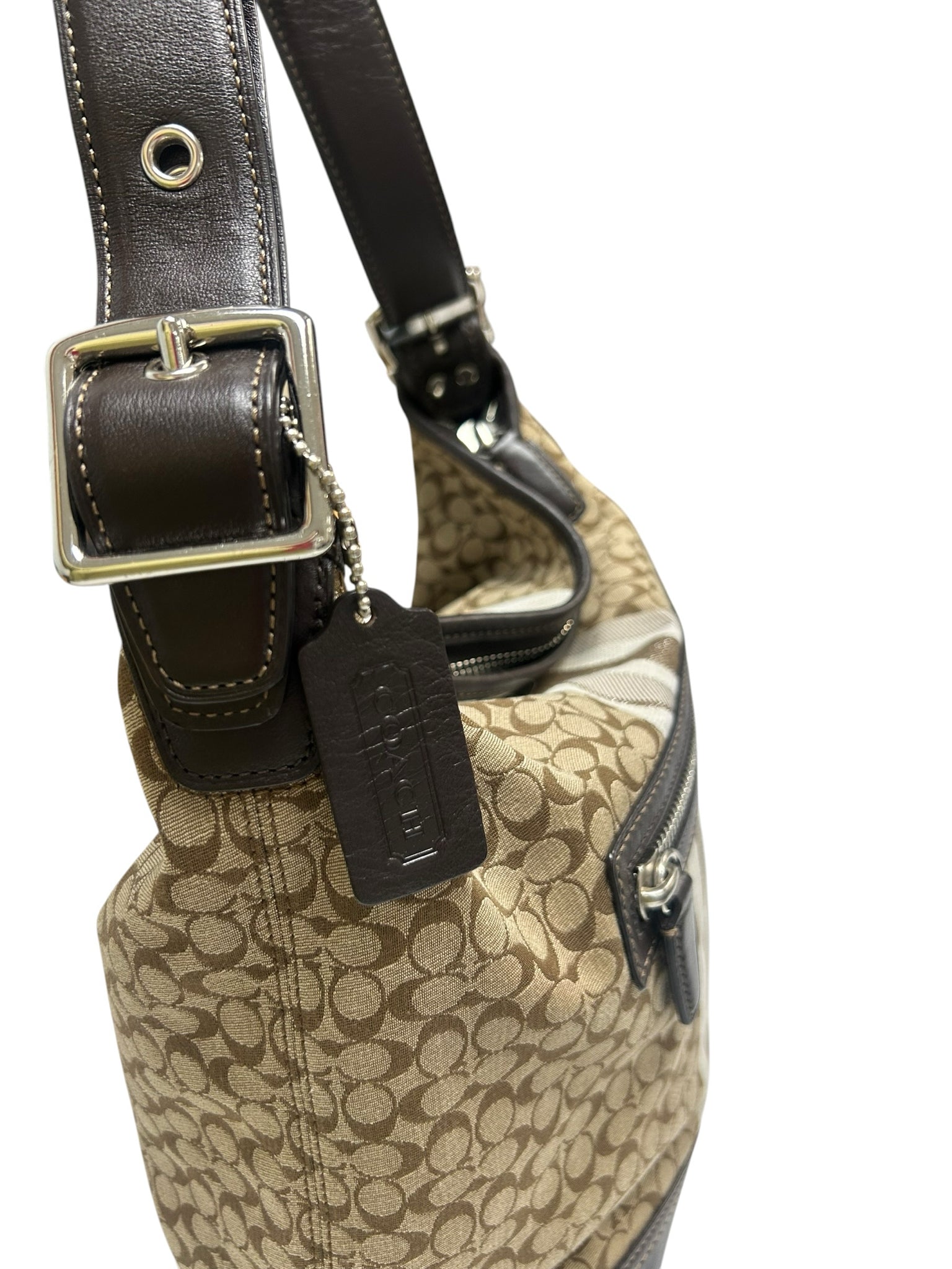 COACH LEGACY SIGNATURE STRIPE SHOULDER BROWN LOGO PRINT PURSE 19918P
