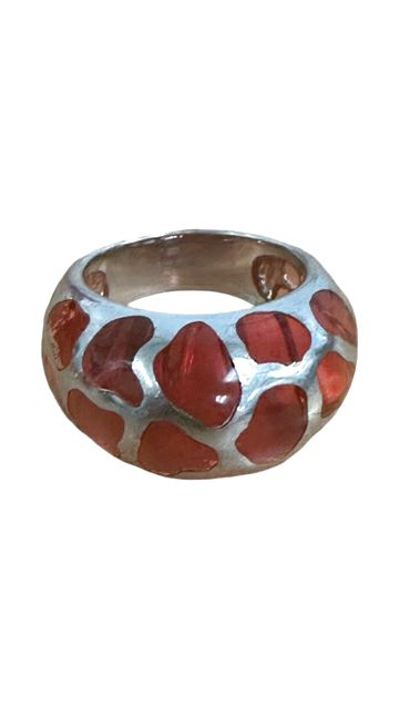 ANGELIQUE DE PARIS SAFARI COLLECTION PINK DOME STERLING LUCITE RING SZ 7