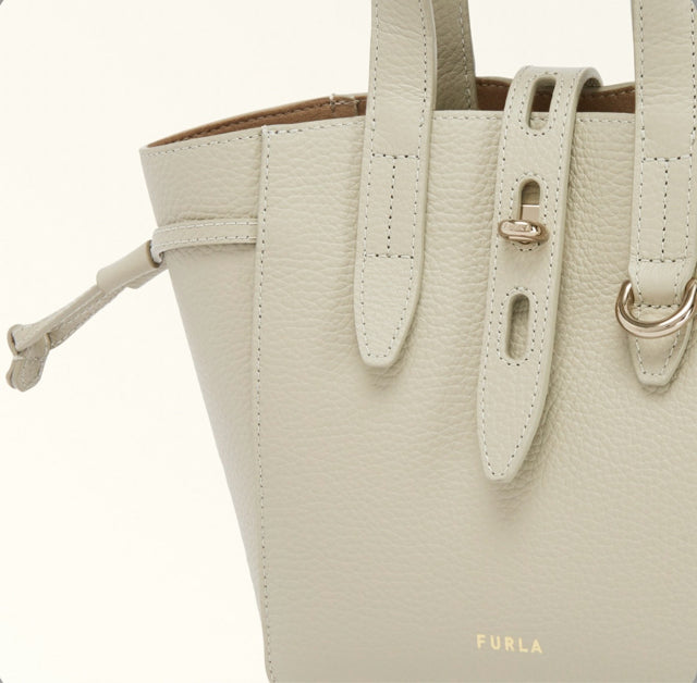 NWT! FURLA NET M LEATHER HOBO TOTE IN LT GRAY