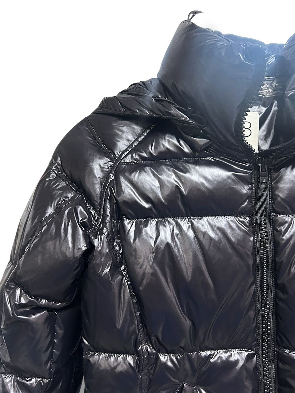 S13 KYLIE GLOSSY BLACK DOWN PUFFER HOODED COAT SIZE MEDIUM
