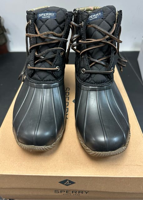 SPERRY NEW! SALTWATER QUILTED DUCK RAIN BOOT BLACK 8.5