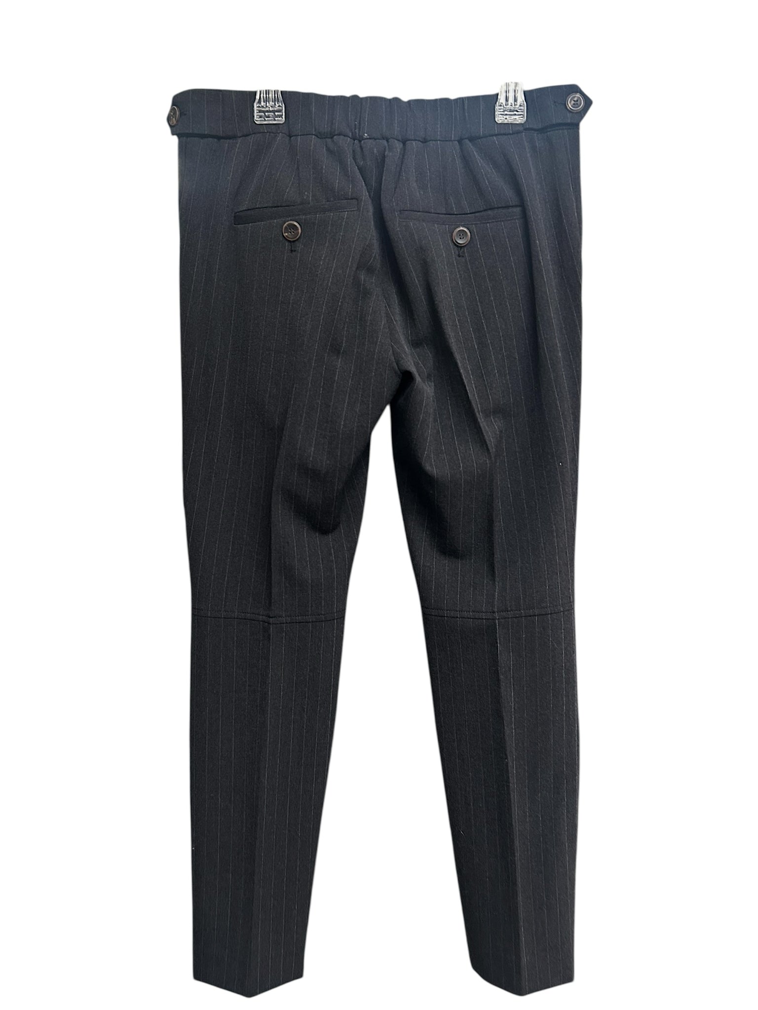 BRUNELLO CUCINELLI WOMEN'S ITALIAN WOOL BLEND CHARCOAL PIN STRIPED TROUSERS