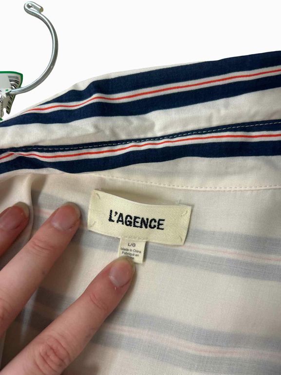 L'AGENCE  HOLLY MULTI-STRIPE BLOUSE SIZE: L