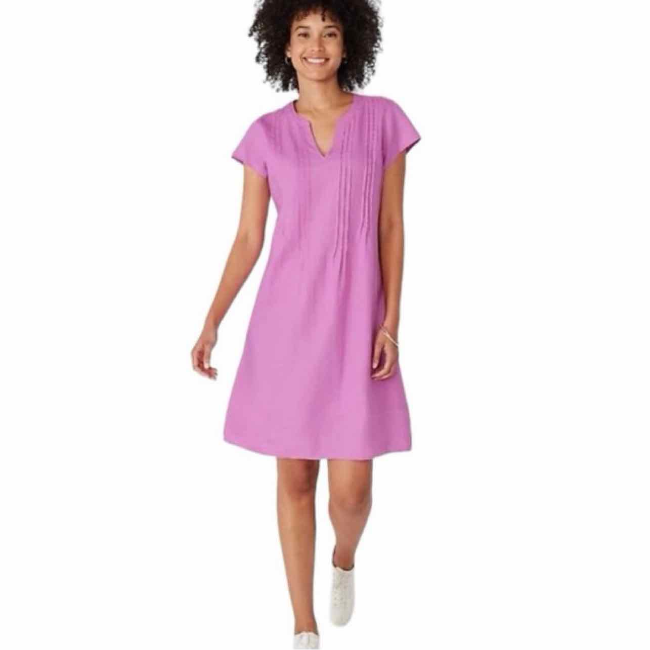 JJILL NWT LOVE LINEN PRINT PLEAT FRONT SS DRESS SIZE: MP