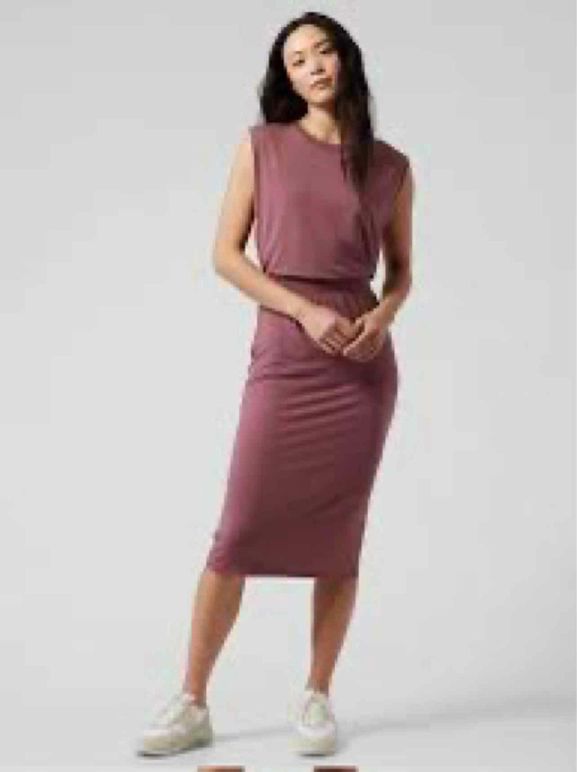 ATHLETA SANTORINI CINCH DRESS IN TAWNY ROSE SIZE: L