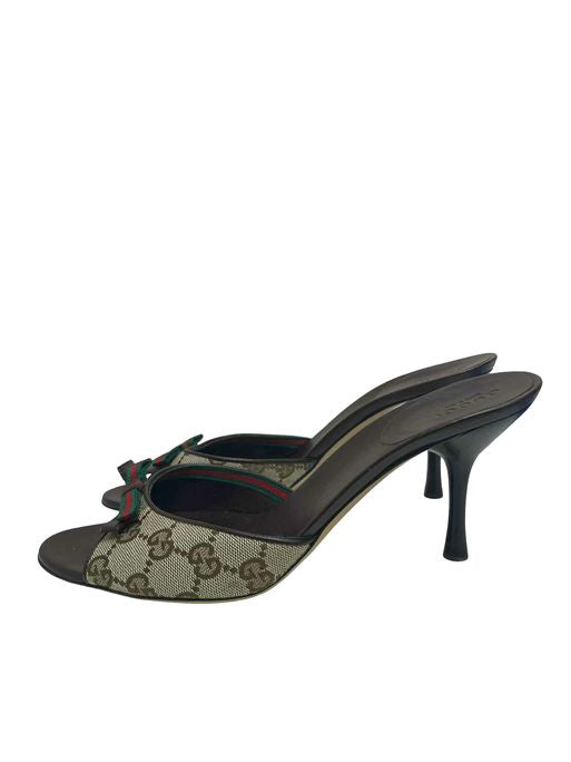GUCCI GG LOGO BROWN TAN Y2K MULE HEEL SANDAL SIZE 8.5