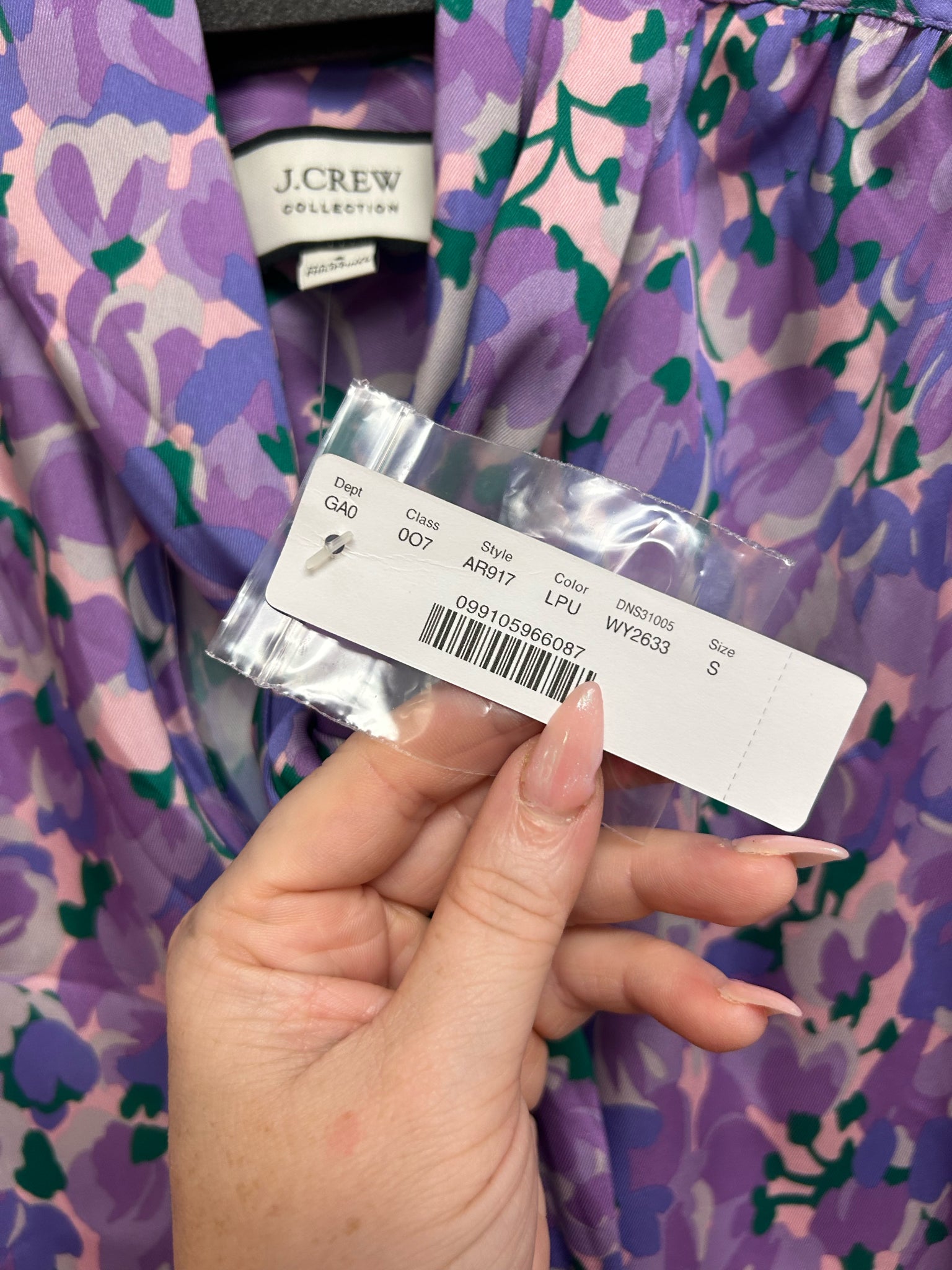 NWT J.CREW CCOLLECTION TIE NECK RATTI LILACE PURPLE FLORAL BLOUSE SIZE SMALL