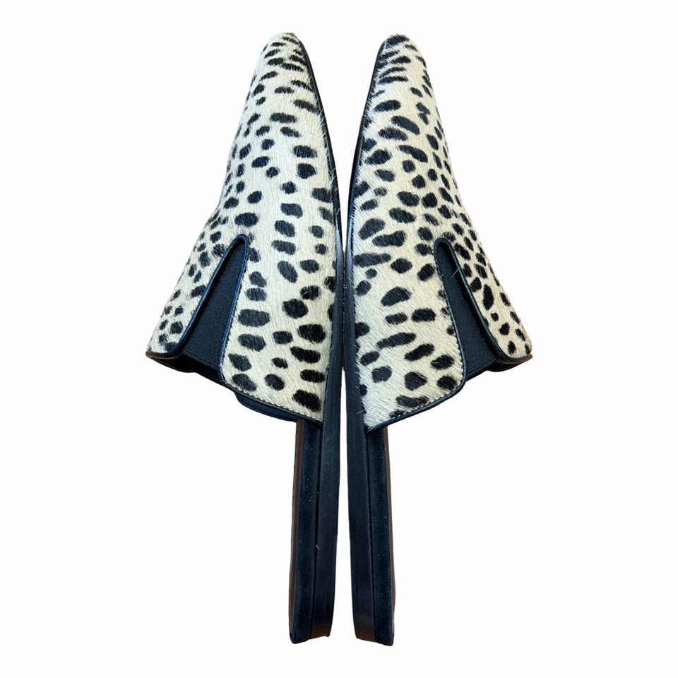 JENNI KAYNE CALF HAIR ANIMAL PRINT MULES SIZE 39