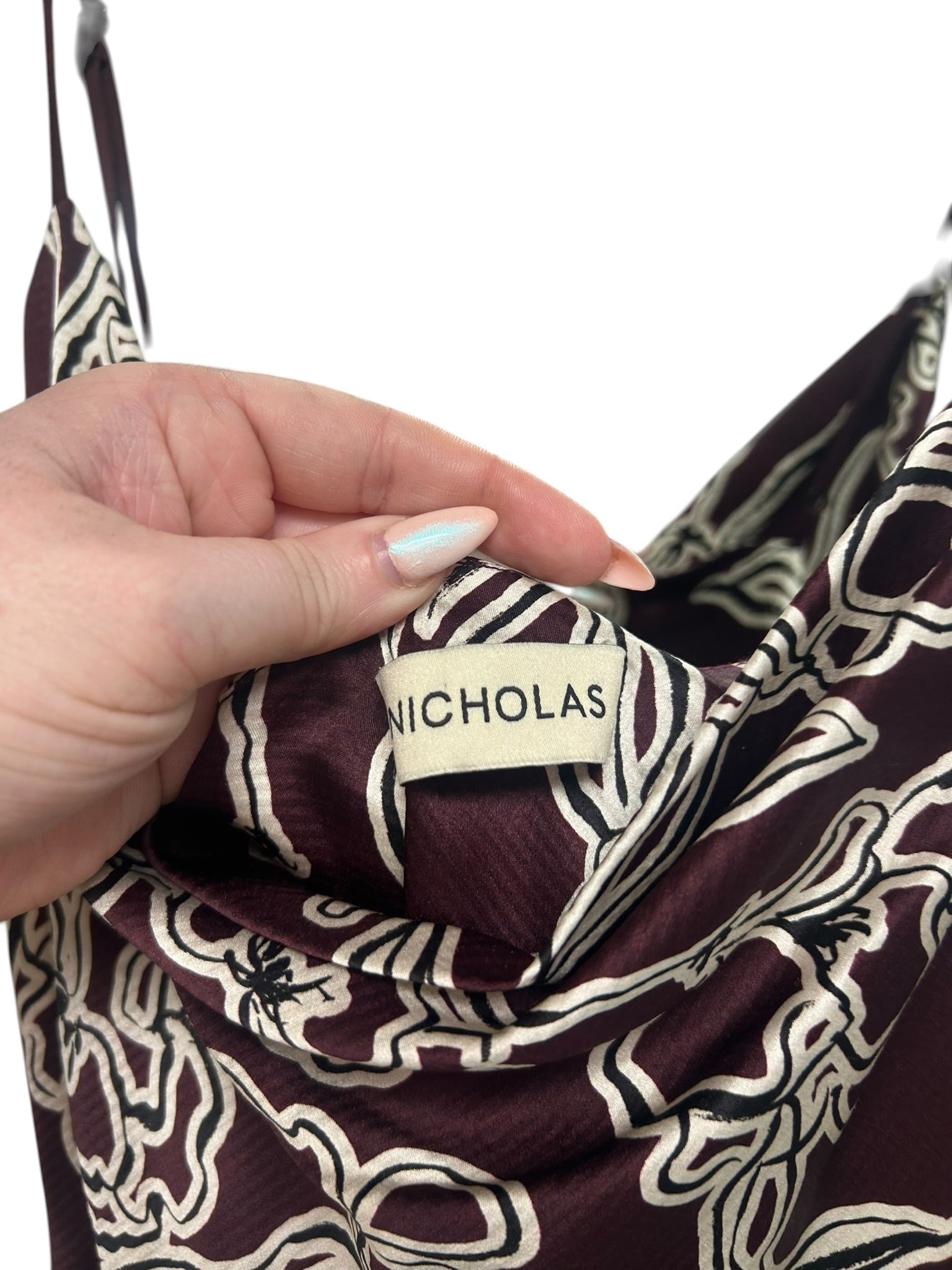 NICHOLAS BROWN PRINTED SILK ARIEL COWL NECK GOWN SIZE 8