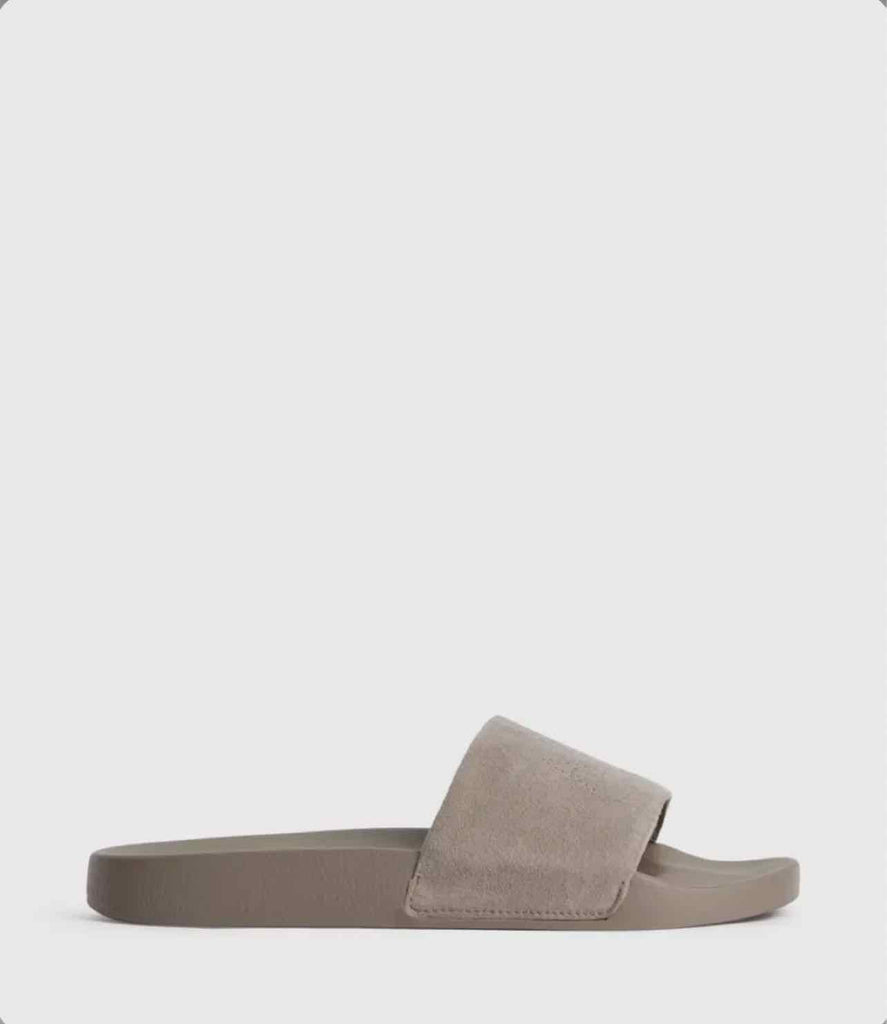 ALL SAINTS SUNLAND SUEDE SLIDES GREY SIZE: 8