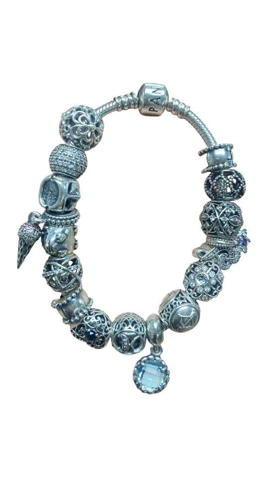 PANDORA LOADED 18 CHARM BRACELET SNAKE CHAIN 7"