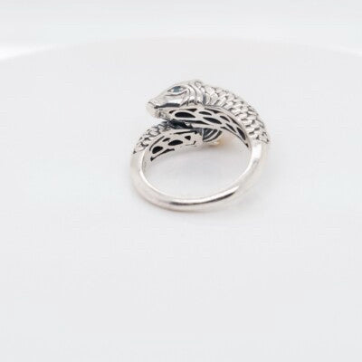 JAI JOHN HARDY 925 & 14K GOLD ANDAMAN SEA KOI FISH BYPASS RING SIZE 8