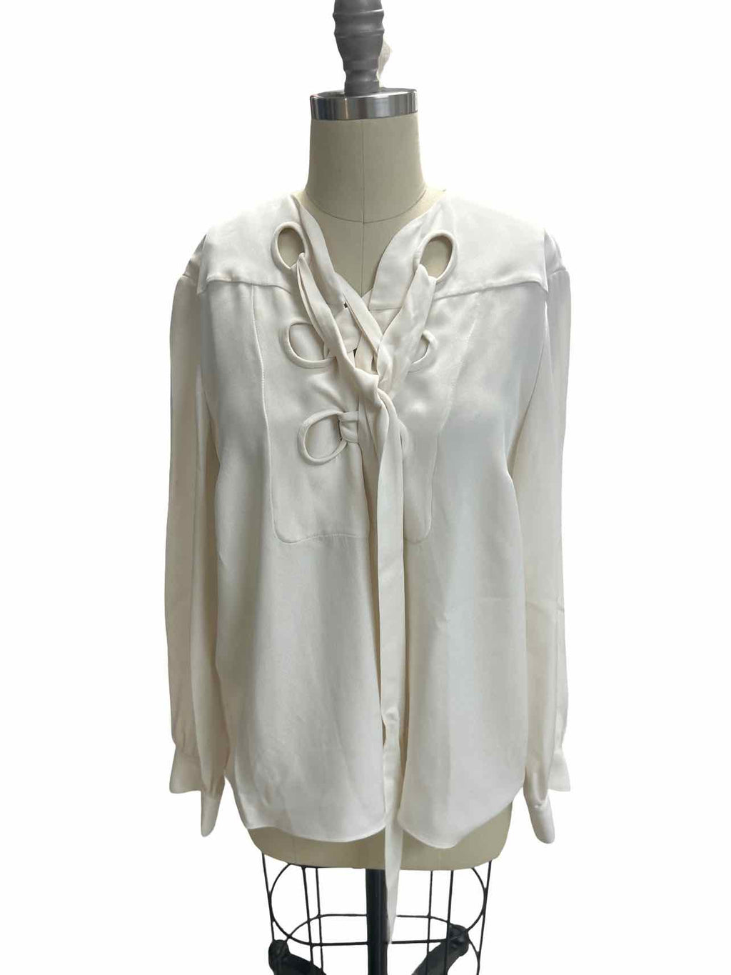 DEREK LAM SARA SILK IVORY LACE UP BLOUSE SIZE: L