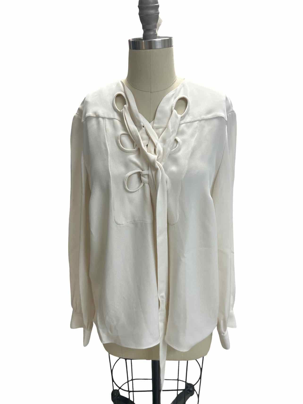 DEREK LAM SARA SILK IVORY LACE UP BLOUSE SIZE: L