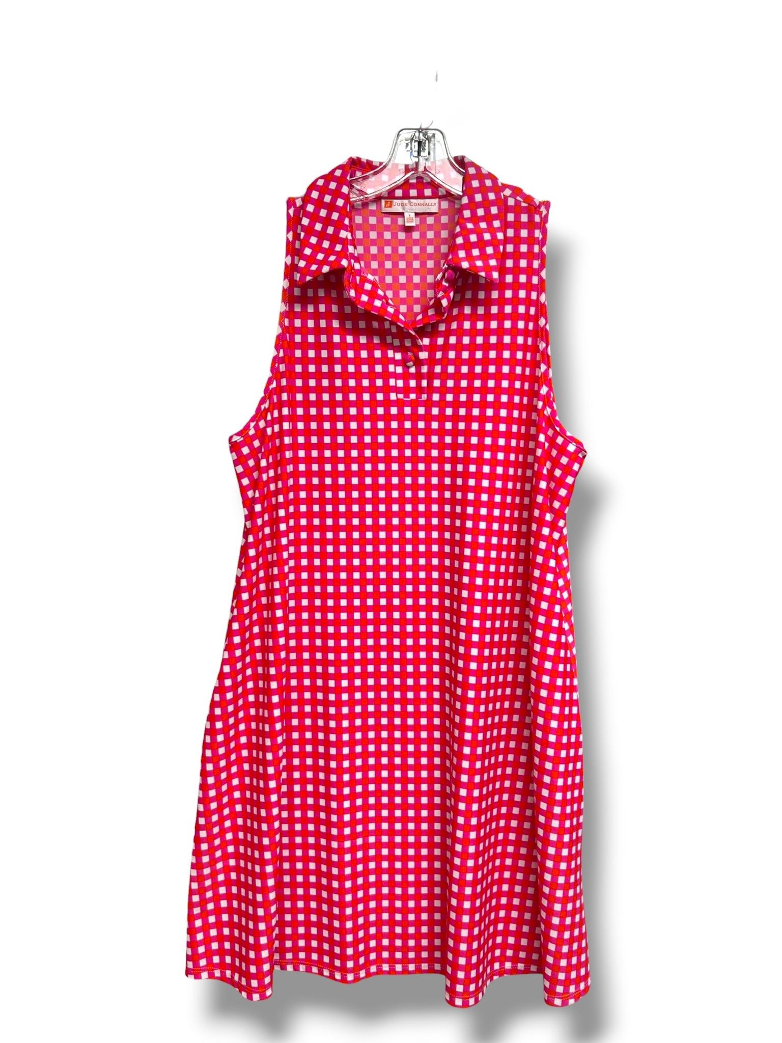 JUDE CONNALLY PINK ORANGE SPRING GINGHAM COLLARED TANK MINI DRESS SIZE LARGE