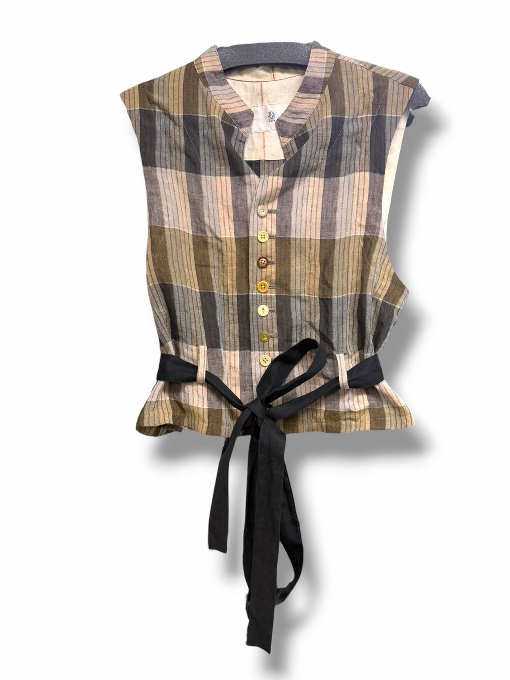 NWT GASA JAPAN STRAIGHT BAND COLLAR VEST LINEN COTTON TOP SIZE XS