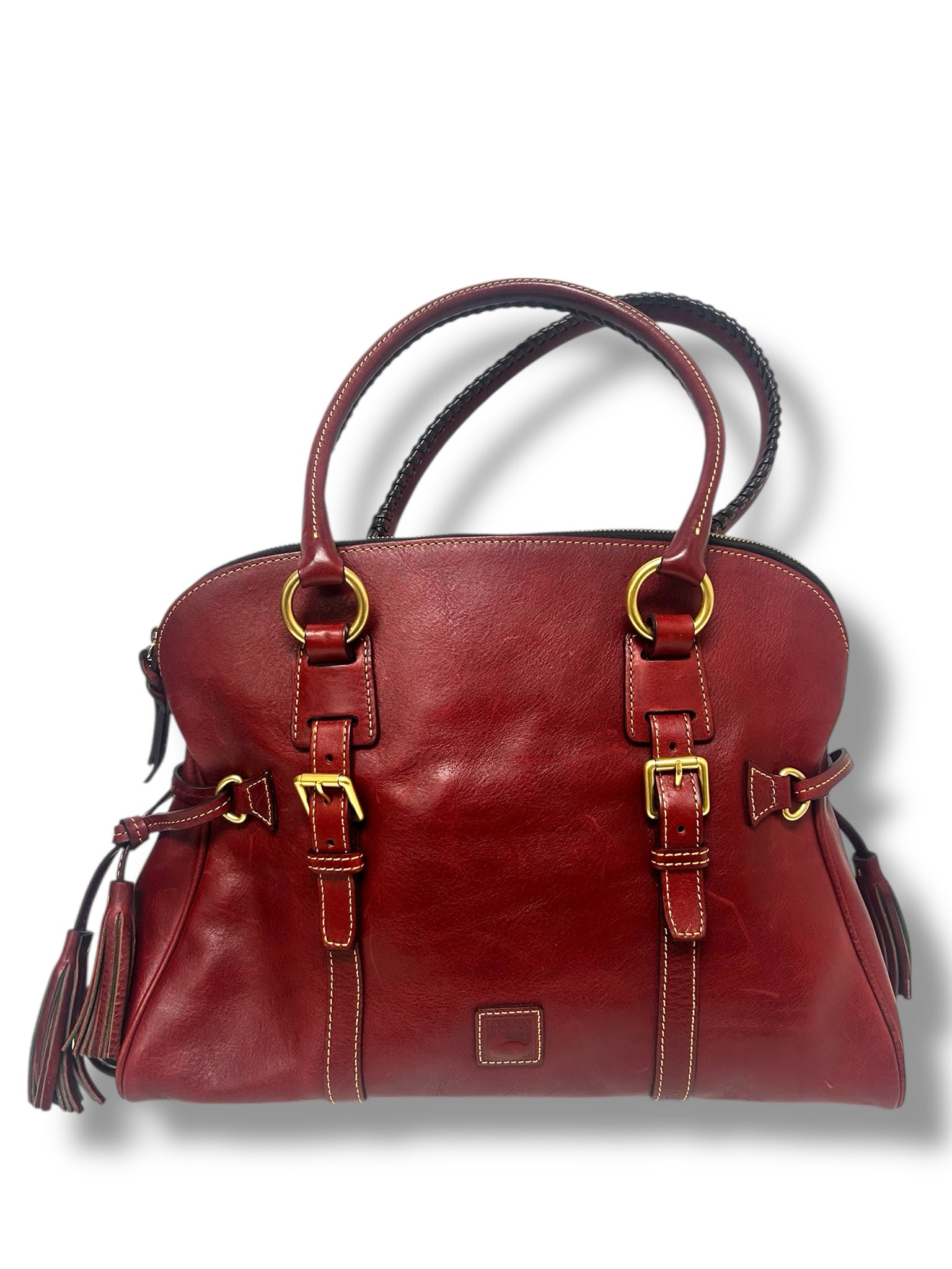 DOONEY AND BOURKE FLORENTINE DOMED BUCKLE SATCHEL BRIGHT RED