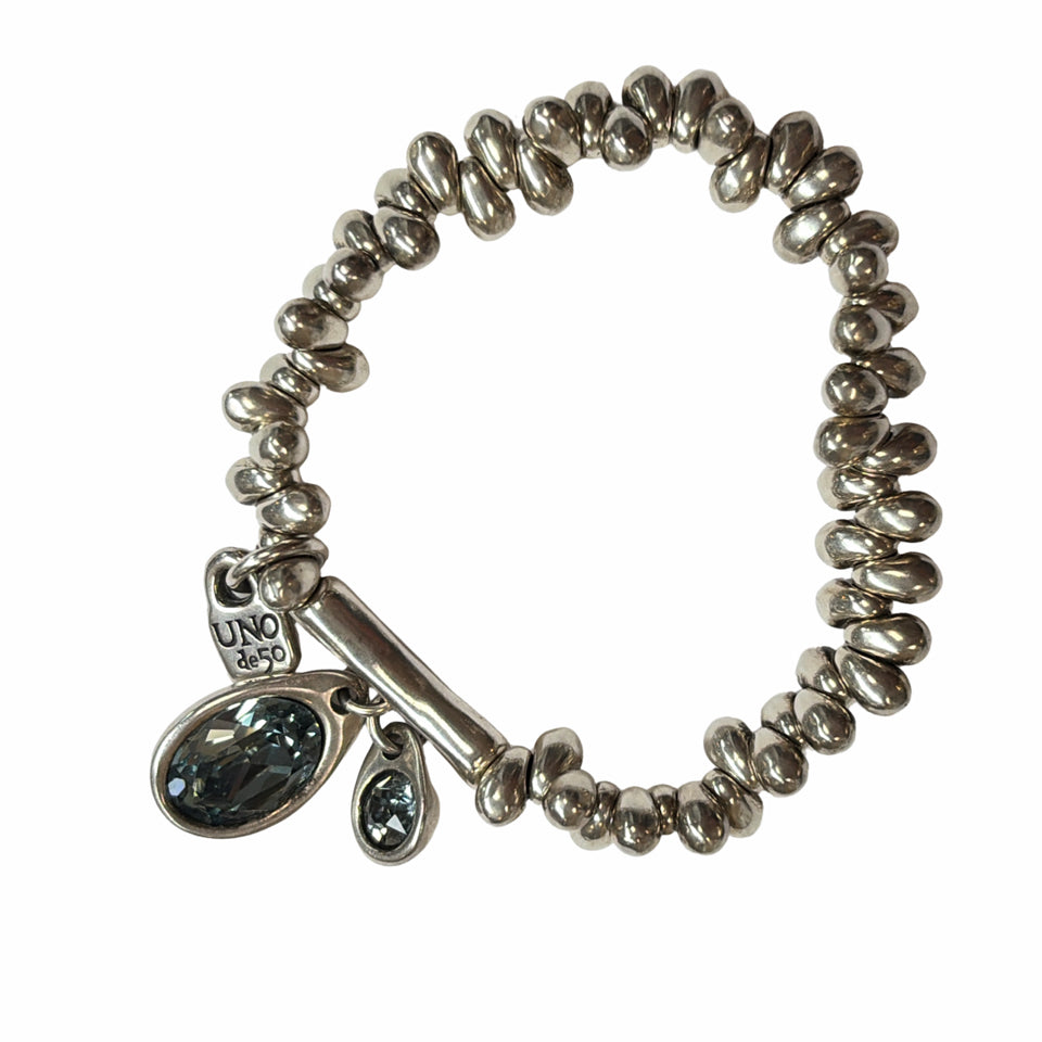 UNO DE 50 ECLIPSE CRYSTAL SILVER PLATED STRETCH BRACELET