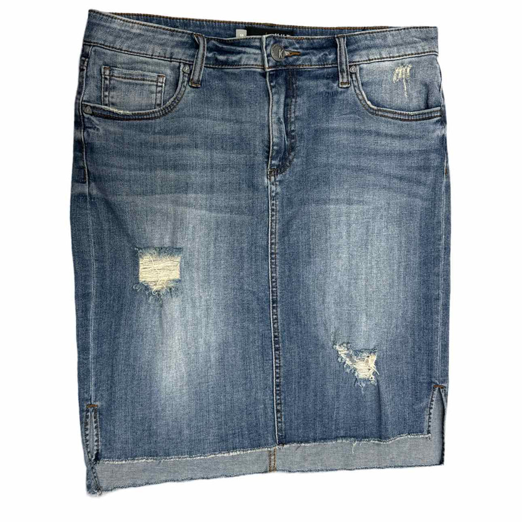 ANTHROPOLOGIE KUT FROM THE CLOTH CONNIE DISTRESSED DENIM SKIRT SIZE 10