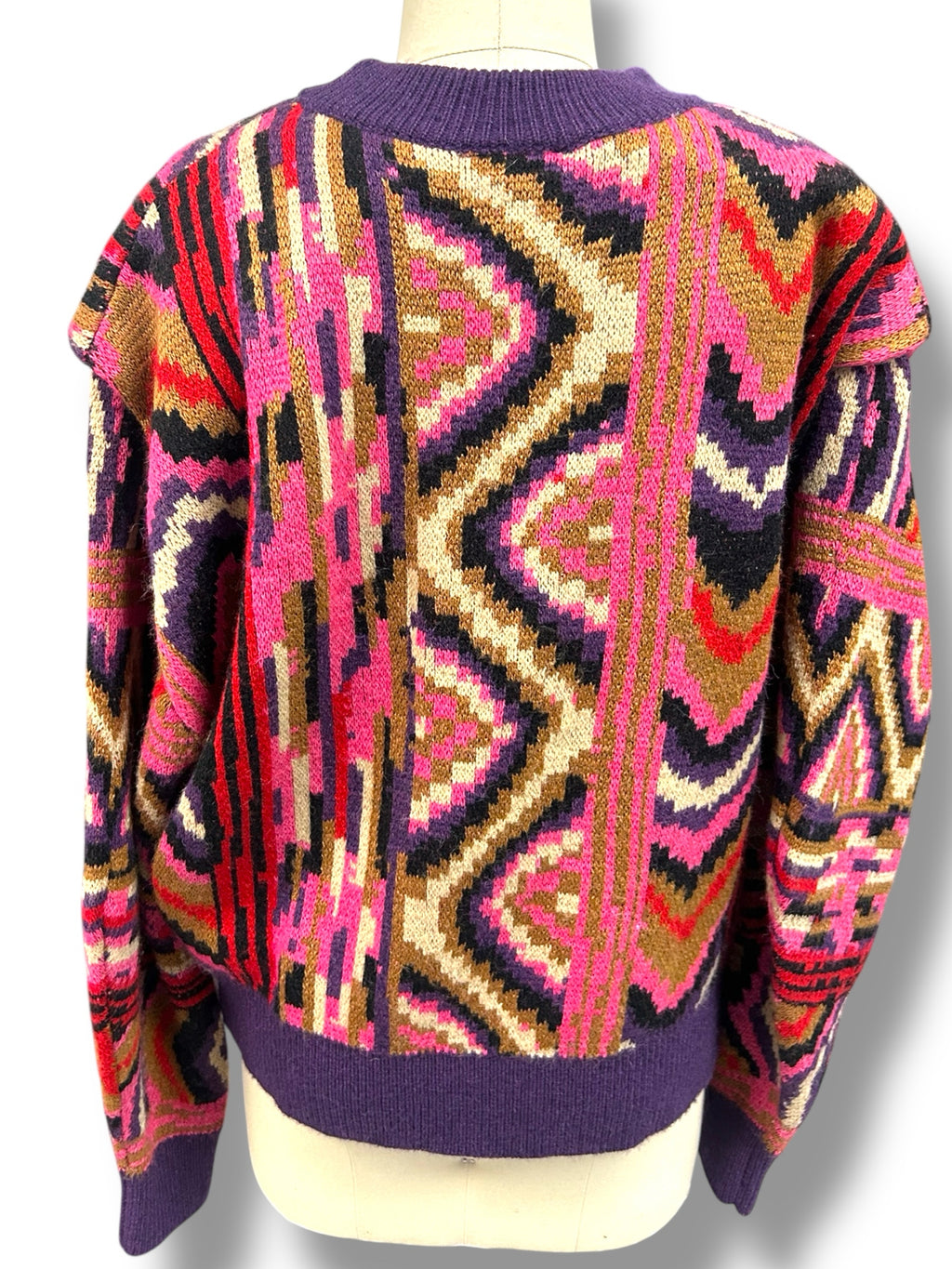 ANTHROPOLOGIE FARM RIO RED STRIPED PATCHES SWEATER SIZE SMALL MULTI
