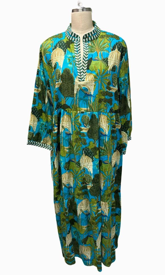 LIZA BYRD NEW! MORLEY TURQUOISE CABANA PRINT TURQUOISE DRESS SIZE 2XL