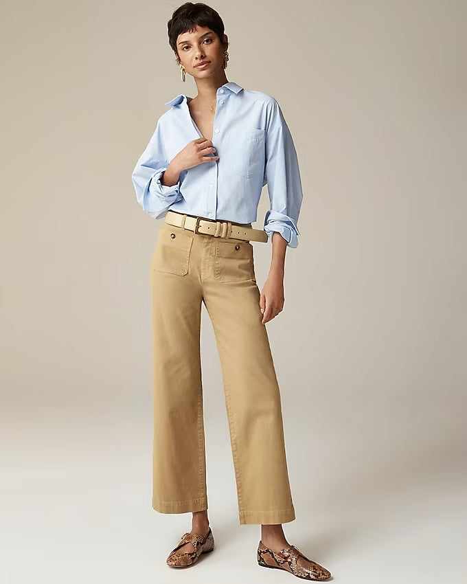 JCREW SAILOR SLIM WIDE LEG PATCH POCKET CROP KHAKI PANTS SIZE 34