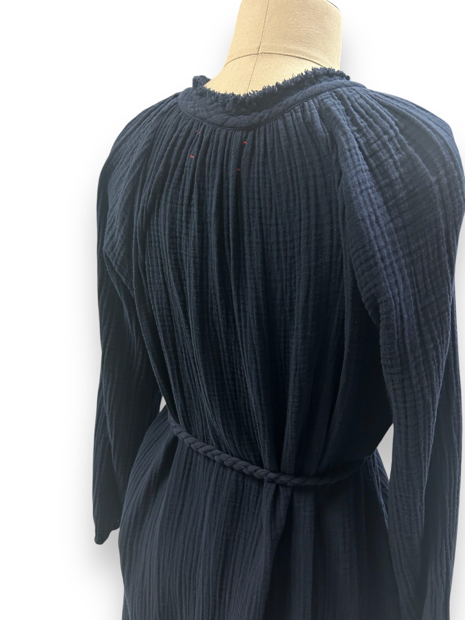 XIRENA ANDREA LS GAUZE MIDI W/BRAIDED BELT NAVY SIZE SMALL