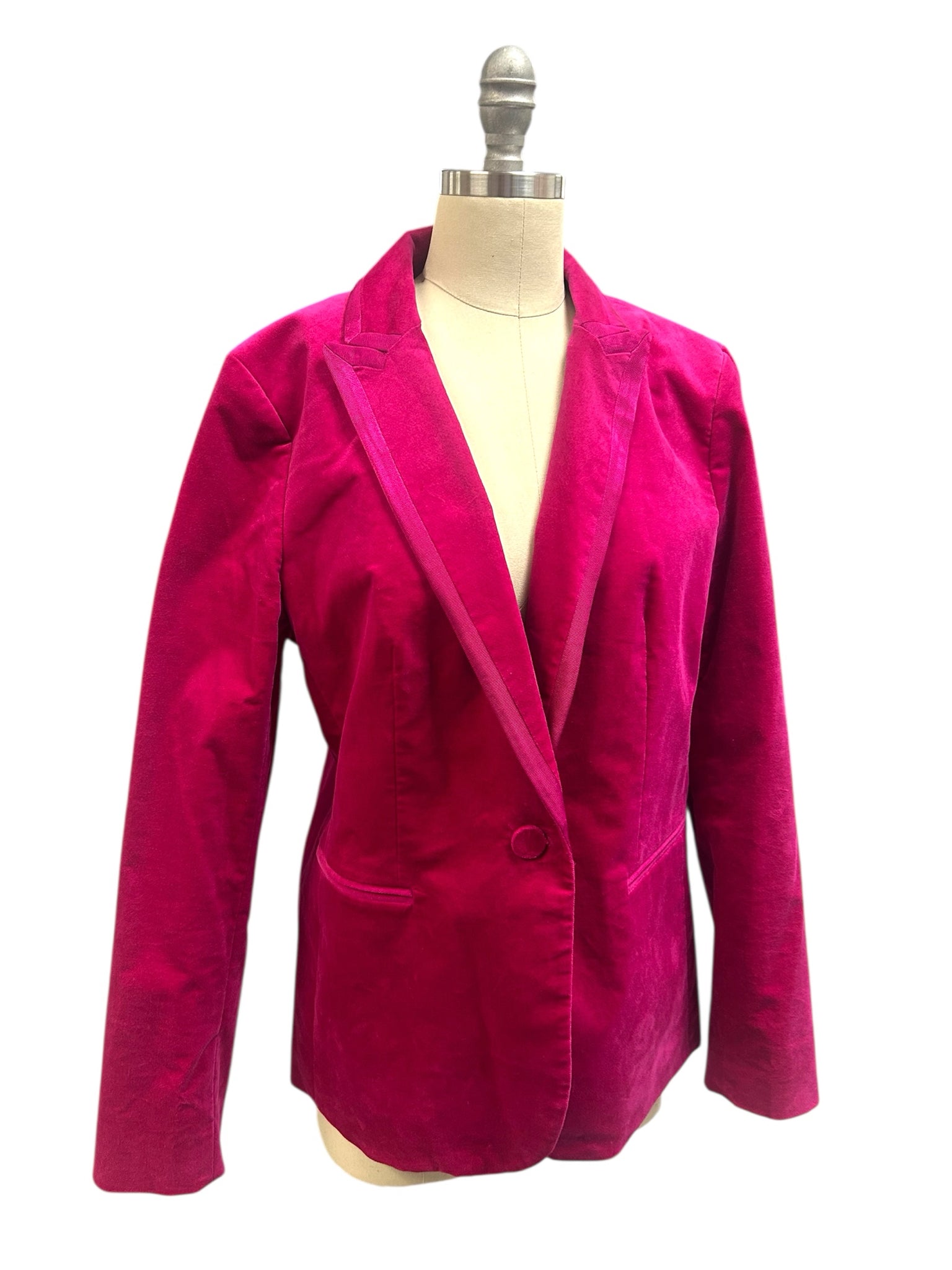 JCREW FACTORY SINGLE BREASTED VELVET FUSCHIA BLAZER SIZE 14