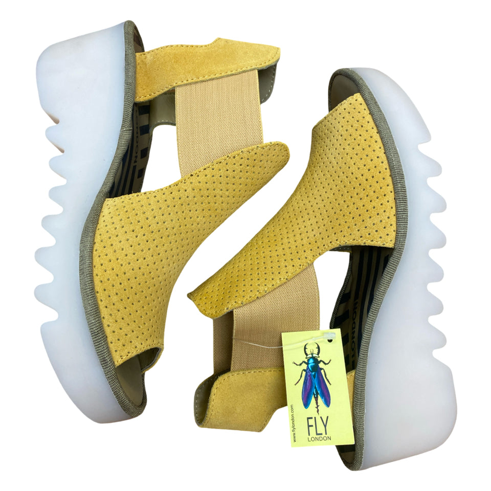 NWT FLY LONDON BIGA SUEDE PERFORATED WEDGE SANDALS SIZE 38