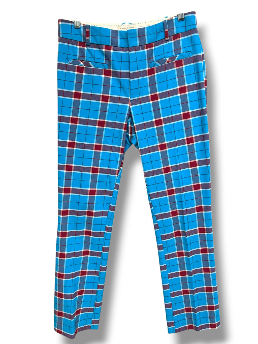 ANTHROPOLOGIE THE SLIM KICK FLARE BLUE PLAID PANTS SIZE 4