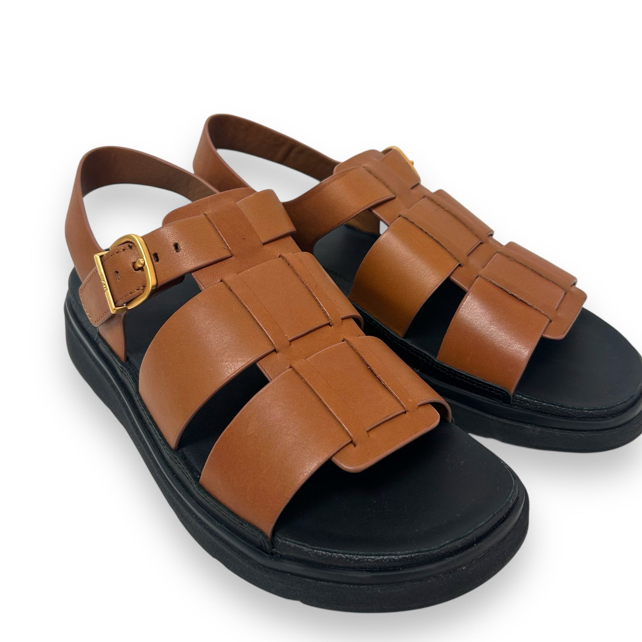 FITFLOP LEATHER FISHERMAN SANDAL BROWN PLATFORM SIZE 9