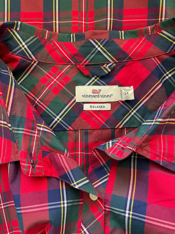 VINEYARD VINES PLAID BUTTON DOWN RED/GREEN TOP SIZE 3X