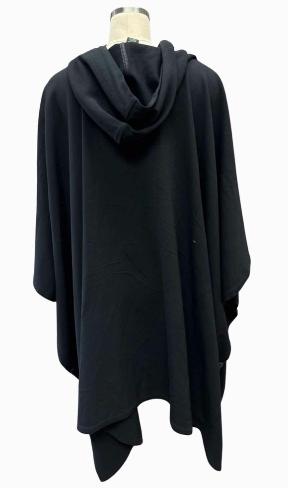 RALPH LAUREN WORSTED WOOL HOODED SIDE SNAP PONCHO BLACK UNLINED SIZE ONE SIZE