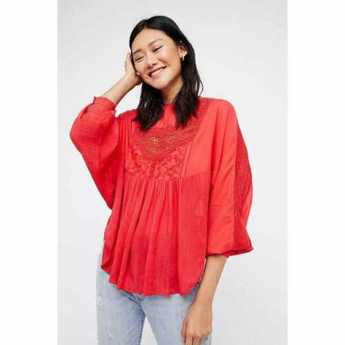 FREE PEOPLE NWOT! THINKING OF YOU CROCHET TUNIC CORAL TOP SIZE S