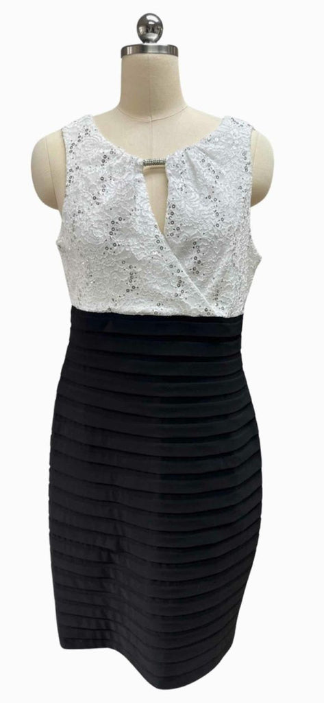 SCARLETT NWT! SEQUIN LAYERED SKIRT WHITE/BLACK DRESS SIZE 14