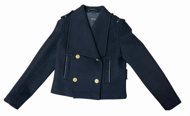 WOOL BLEND DOUBLE-BREASTED COAT - Navy blue