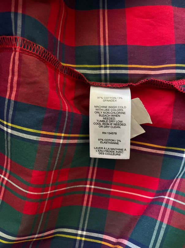 VINEYARD VINES PLAID BUTTON DOWN RED/GREEN TOP SIZE 3X