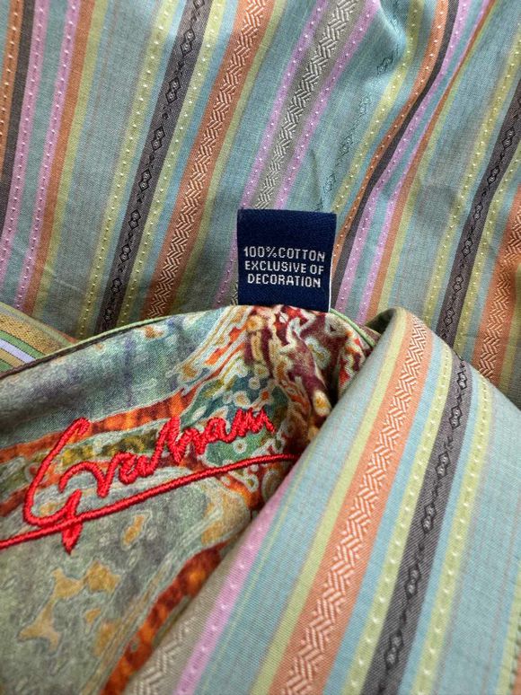 ROBERT GRAHAM STRIPE COTTON FLIP CUFF BUTTON UP MULTI-COLOR SHIRT SIZE M