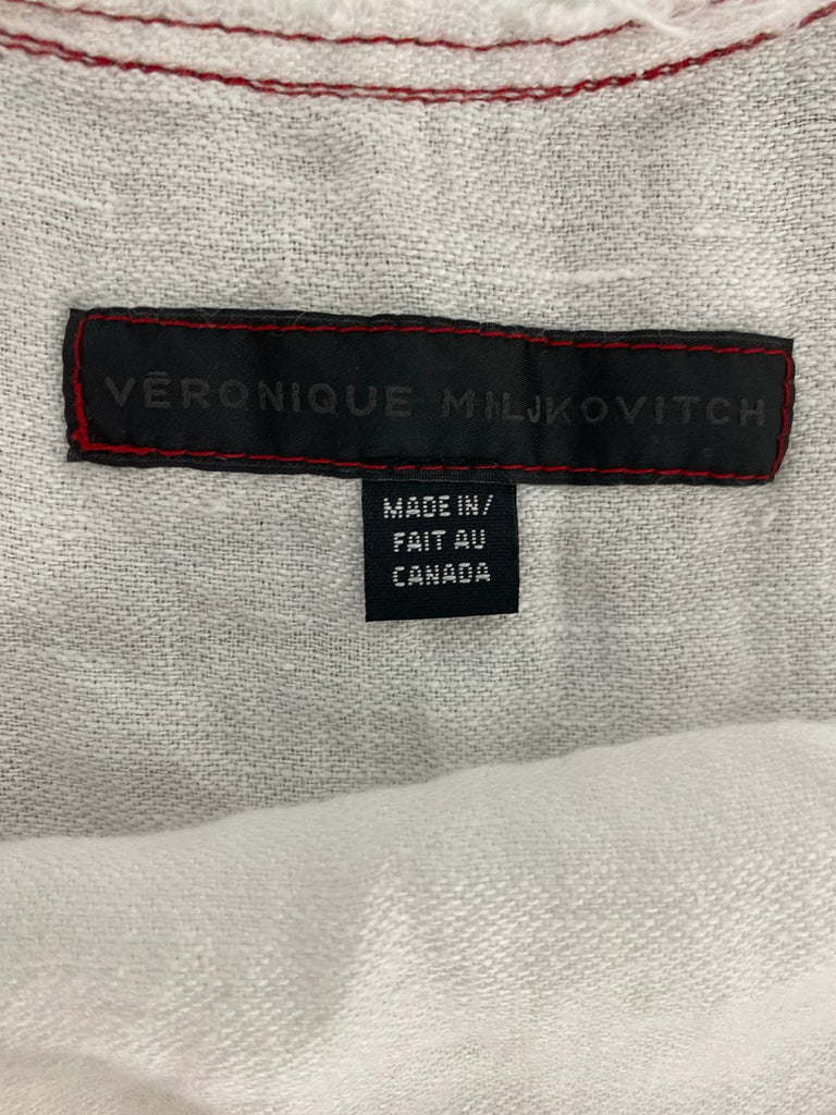 VERONIQUE MILJKOVITCH WHITE/RED LINEN PATCH POCKET DRESS SIZE XSMALL