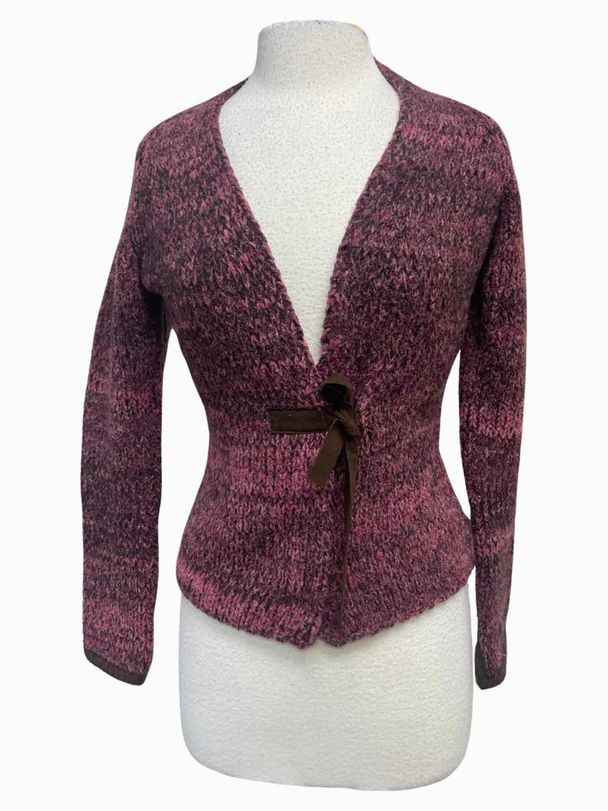 MARGARET OLEARY KNIT TIE FRONT BERRY CARDIGAN SIZE XS
