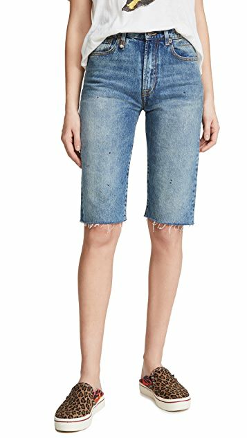 R13 AXL DISTRESSED DENIM SHORTS IN CARLTON WASH SIZE 25