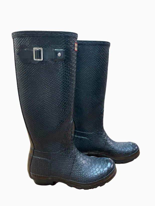 HUNTER BLACK CARNABY BOA SNAKE TALL WELLIES SIZE 7