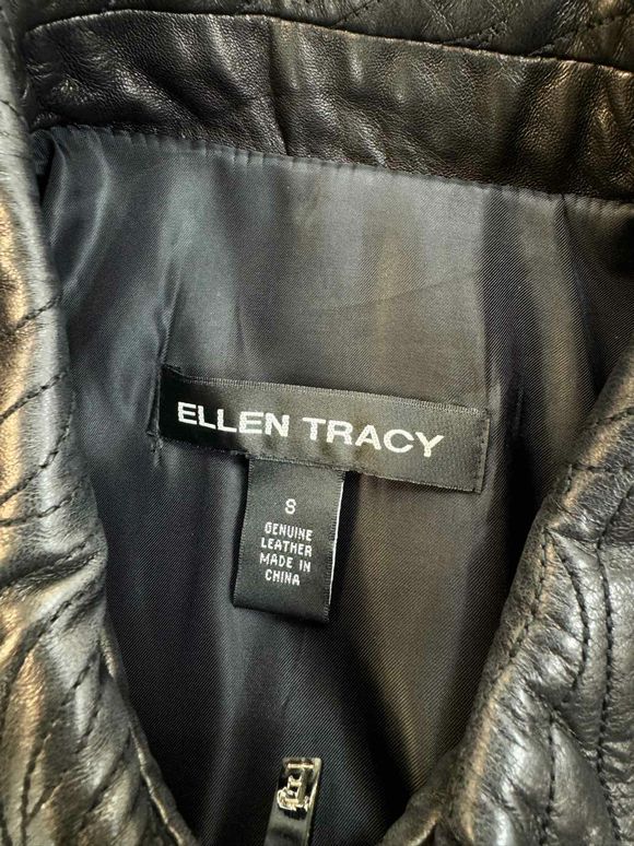 ELLEN TRACY TEXTURED LEATHER FULL ZIP BLACK JACKET SIZE 8