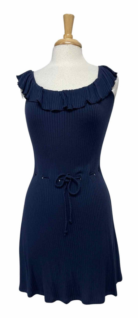 REFORMATION RIBBED OFF THE SHOULDER STRING-TIE WAIST NAVY DRESS SIZE M