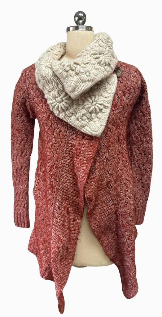 ANTHROPOLOGIE KNITTED & KNOTTED COWL NECK CROCHET BURNET ORGANE CARDIGAN SIZE XS