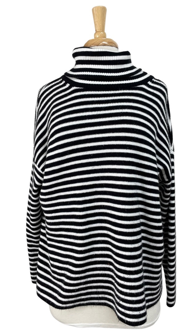 FRENCH CONNECTION STRIPED COWL NECK BLACK/WHITE SWEATER SIZE S