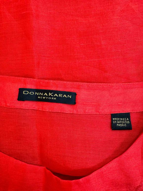 DONNA KARAN RAW SILK DROP SHOULDER SHEER BOXY CUT RED TOP SIZE 18